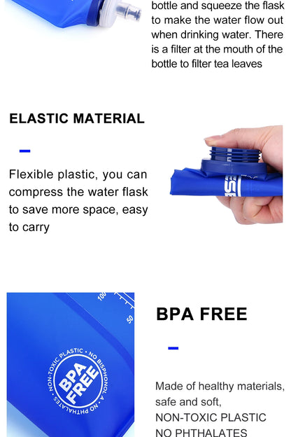 Widesea Camping 600ml Soft Water Bottle Drinking Sport Folding Bag Flask Outdoor Running Hydration Pack Waist Bicycle BPA Free