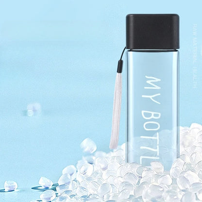 Portable Plastic Water Cup Square Bottle with Hand Strap Milk Cup Creative Frosted Portable Cup Student Sports Water Bottle