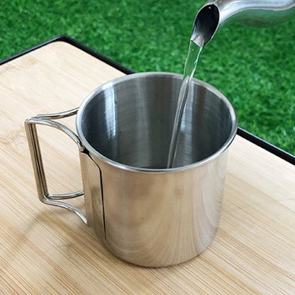 Stainless Steel Camping Cup 250/350/500ml Portable Carabiner Cups Outdoor Water Cup Mug With Foldable Handle Kitchen Drinkware