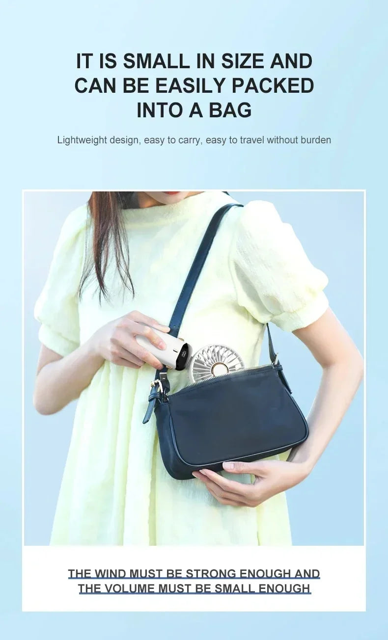 Handheld Neck Hanging USB Mini Fan Foldable Portable 5 Speed Rechargeable Fan With Phone Stand And LED Display Screen