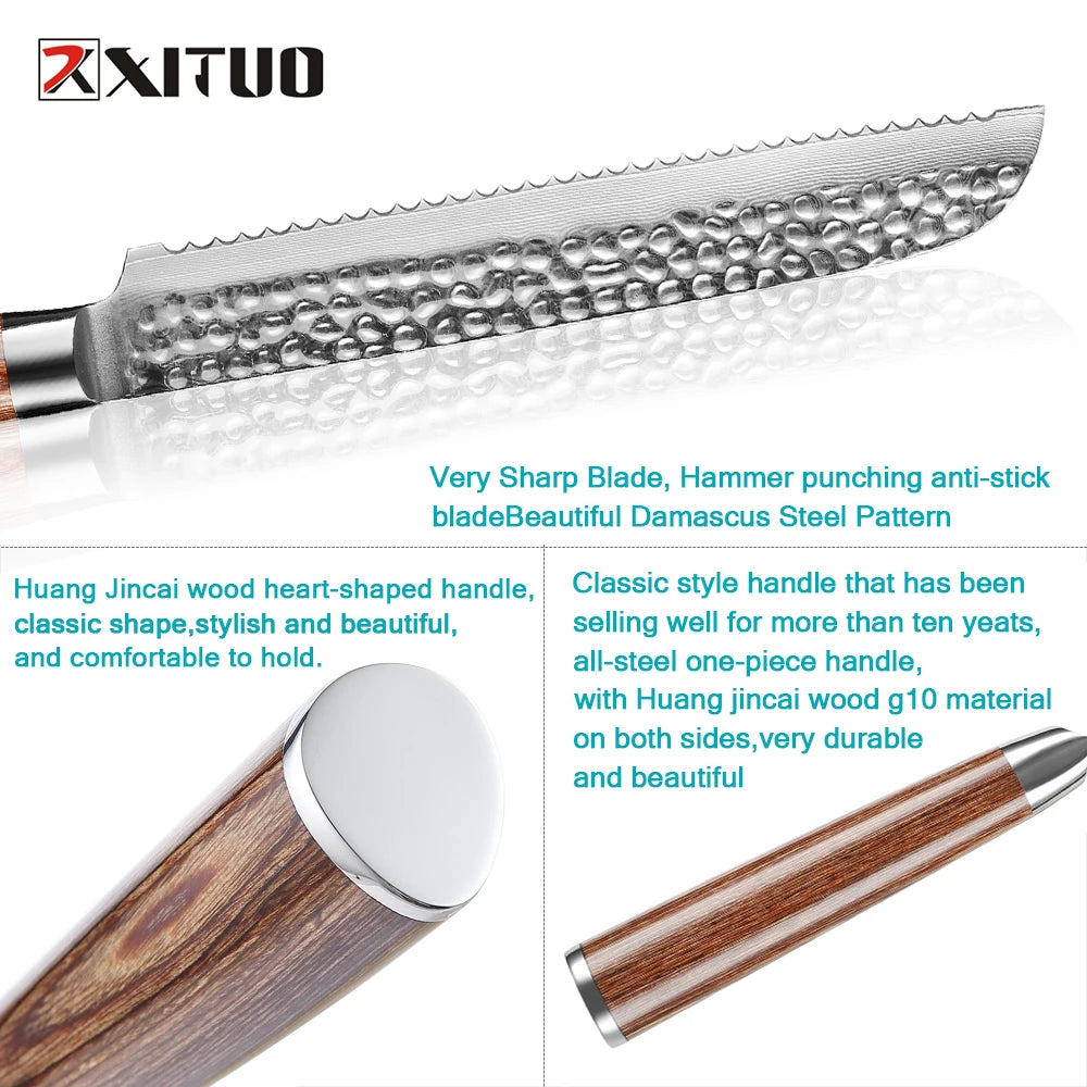 Bread Knife Damascus Forged Steel Pro Grade Bread Slicing Knife 8-Inch Serrated Edge Cake Knife, Bread Cutter for Crusty Bread