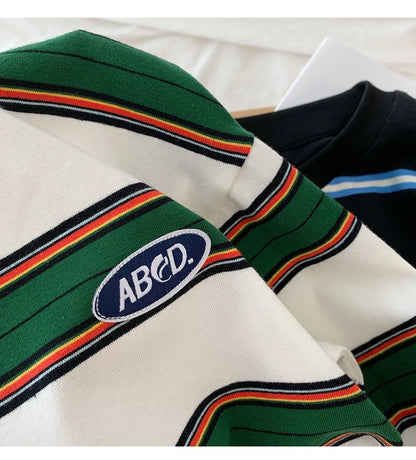 2025 Spring Autumn Kids Boys T-shirts Cotton Striped Loose Sticker Casual Long Sleeve Baby Girls Shirts Toddler Boys Tops