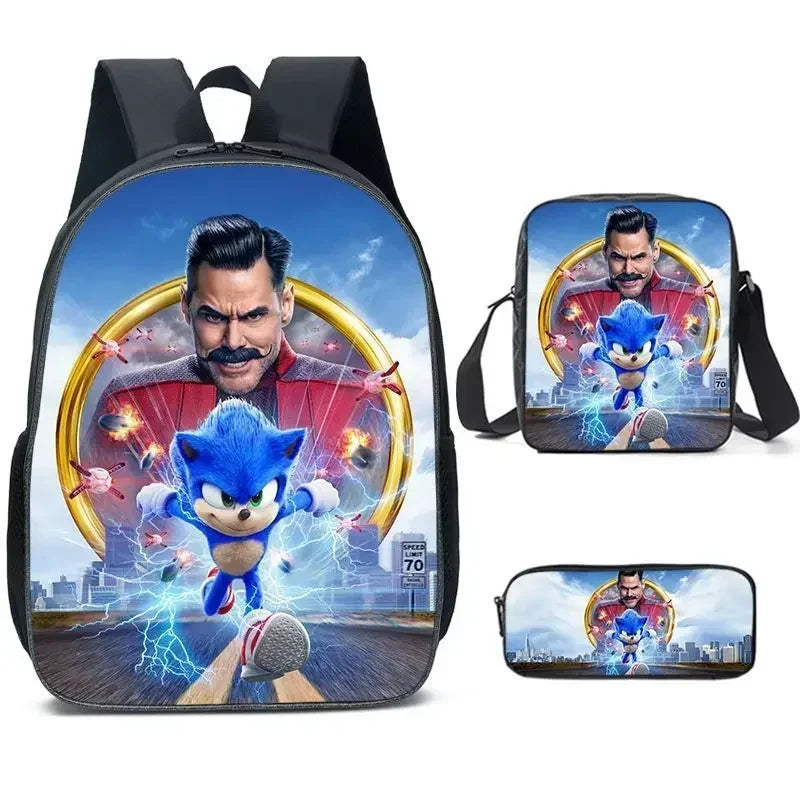 HOT 3PC-SET Sonic Backpack Primary and Secondary School School Bags  Anime Cartoon School Bags Best Gifts for Kids Mochila