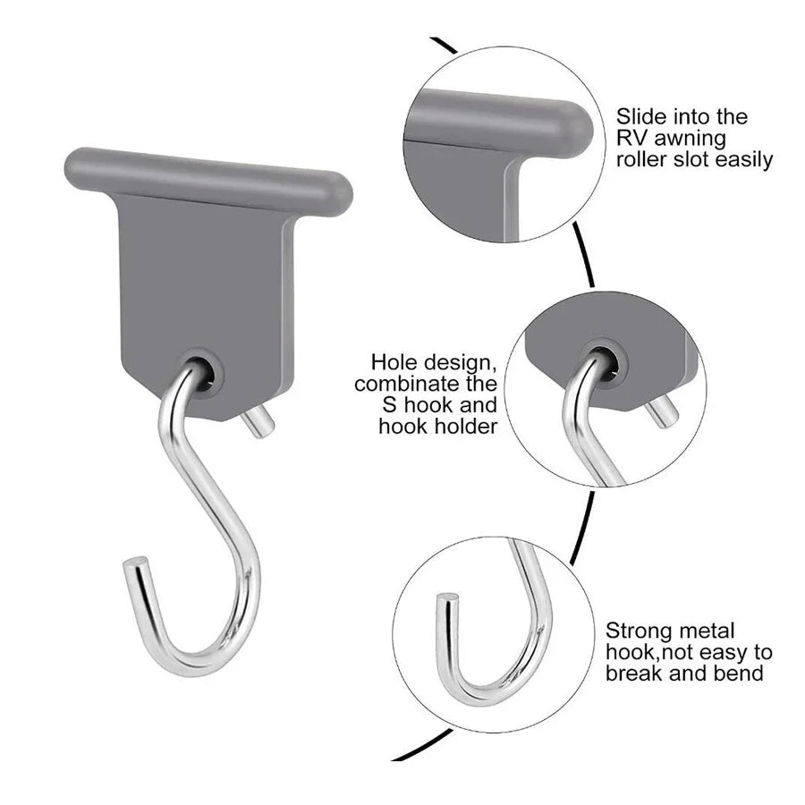 8Pcs Sturdy Awning Hooks for RV S Shaped Camping Awning Hooks Metal Party Light Hangers Hats Outdoor Camper Hanging Accessories
