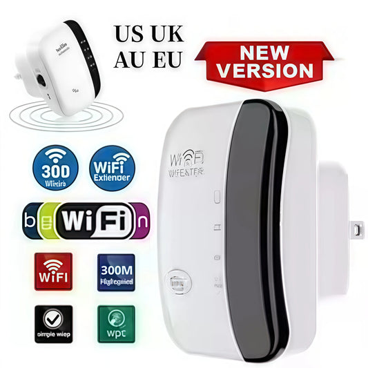 WiFi Extender 300Mbps - Wireless Signal Booster, EU/US Plug, Long Range Coverage Through Walls, Home Router Enhancer for Bedroom