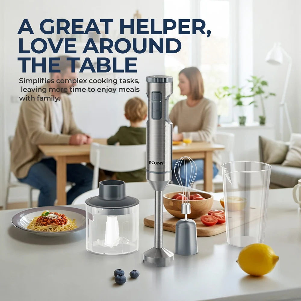 Hand Immersion Blender Powerful 4-in-1 Stainless Steel Stick Food Mixer 700ml Mixing Beaker 500ml Processor Whisk