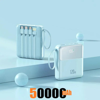 Portable Power Bank 50000mAh 120W Super Fast Charging Mobile External Battery With Four Cable Charger Suitable For iPhone Xiaomi