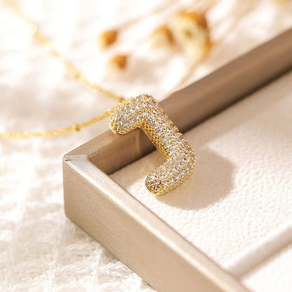 RAKOL Exquisite Copper Gold-plated Zircon Pendant American Minimalist Collarbone Chain 26 A-Z Balloon Letter Necklace For Women