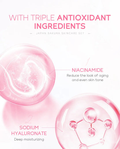 LAIKOU Sakura Skin Care Set Facial Cleanser Face Cream Essence Facial  Eye Cream Skincare Product 4pcs Kit