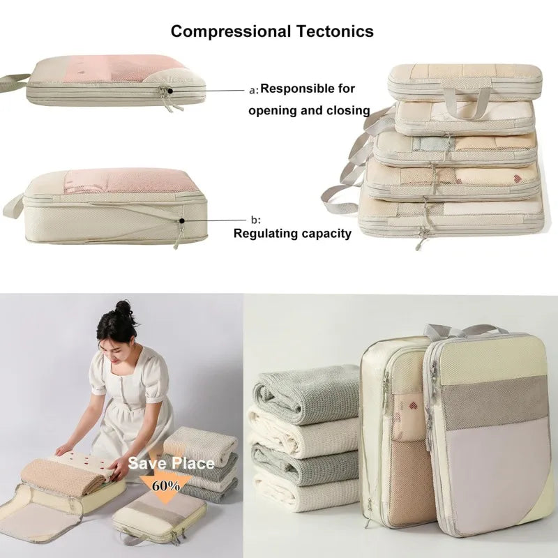 5PCS Compression Packing Cubes for Suitcases Travel Accessories Expandable Packing Organizers Lightweight Travel Organizer Cubes