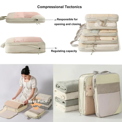 5PCS Compression Packing Cubes for Suitcases Travel Accessories Expandable Packing Organizers Lightweight Travel Organizer Cubes