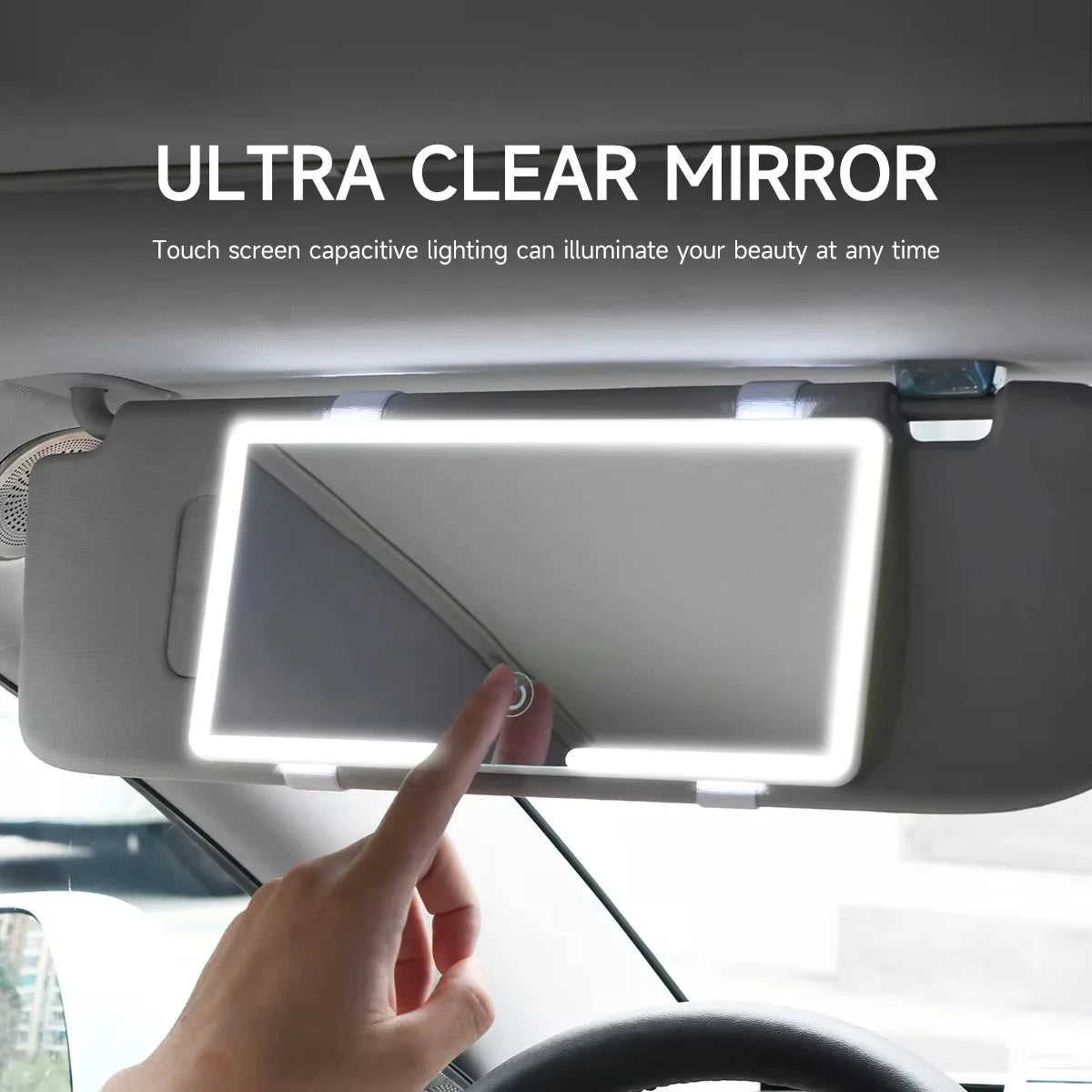 Car interior mirror, sun visor, LED high-definition makeup mirror, 3-mode touch screen adjustment,USBcharging,car makeup mirror