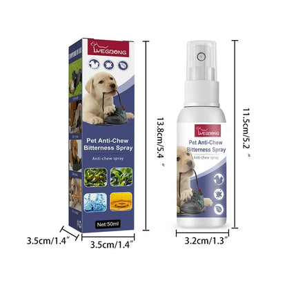 Bitter Taste Pet Anti-Chew Spray 50ML Strong Deterrent Spray to Prevent Chewing Furniture Legs Scratching Sofas Effective Dog