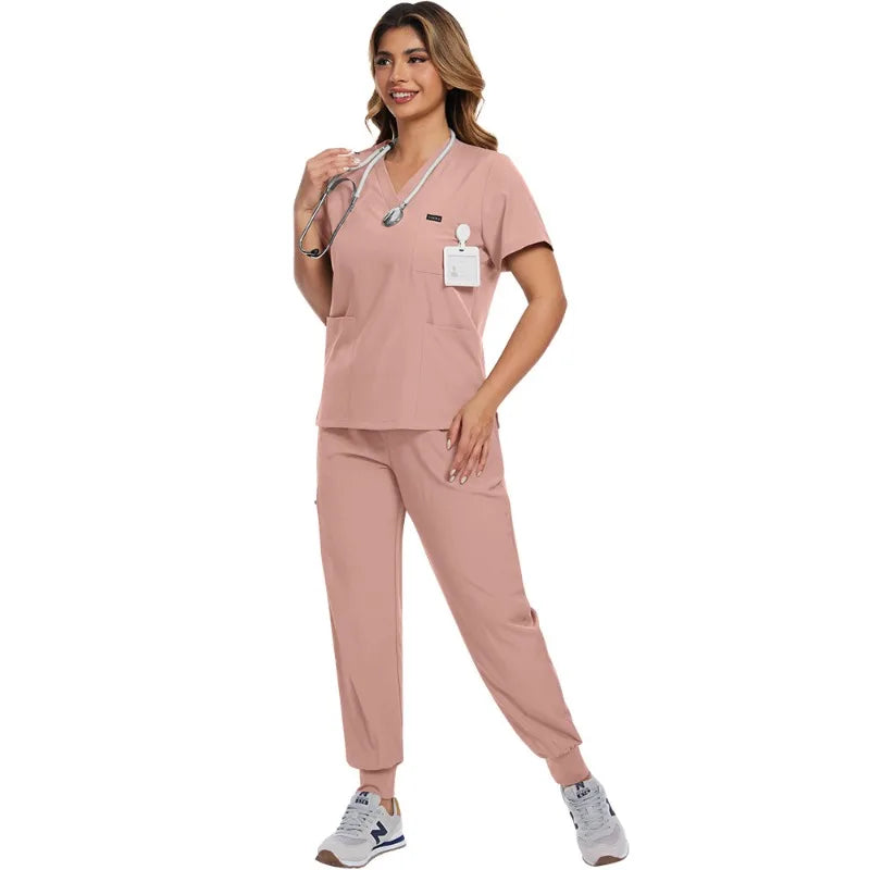 Surgical Scrubs Unisex - Quick-Dry Dental Clinic & ER Workwear Split Set W/Short Sleeve & Anti-Microbial 6 Pockets