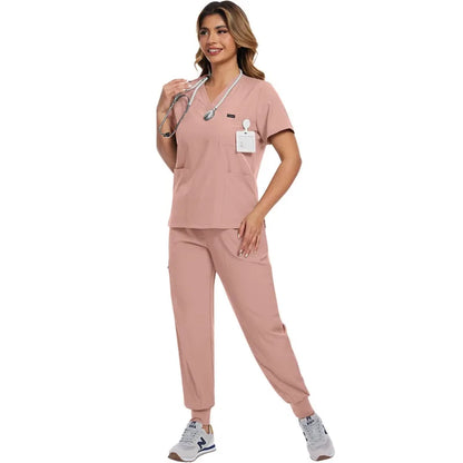 Surgical Scrubs Unisex - Quick-Dry Dental Clinic & ER Workwear Split Set W/Short Sleeve & Anti-Microbial 6 Pockets
