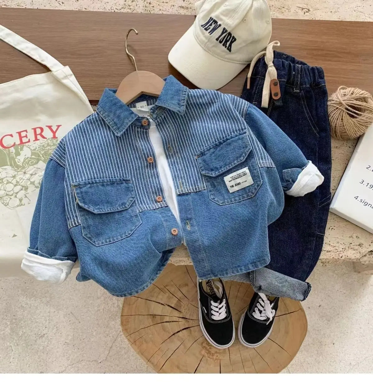 Children's Shirts 2025 Autumn New Boys' Striped Denim Shirt Baby Korean Version Fashionable Tops Jacket
