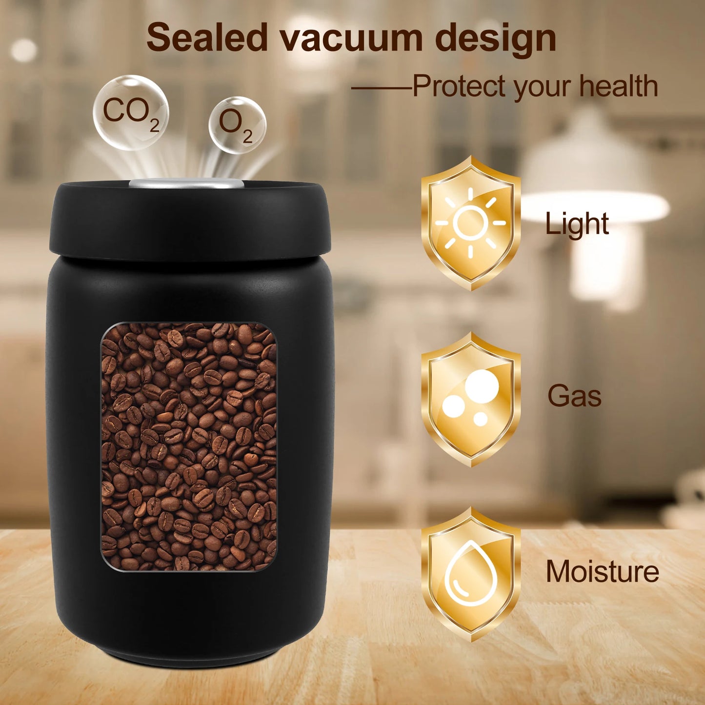 1200ml Vacuum Sealed Jug Coffee Beans Stainless Steel Canister Food Grains Candy Storage Jug Keep Fresh Moisture-proof