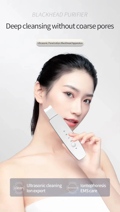 Home Use Ultrasonic Skin Scrubber Blackhead Remover Tool for Face Pore Cleaner with 2 Modes Waterproof Facials Skin Care Product