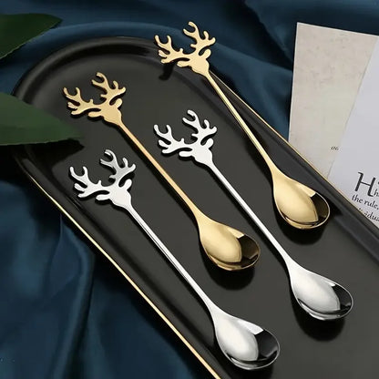 4/8pcsStainless steel elk spoon Home dessert spoon coffee spoon tea spoon Christmas elk design exquisite tableware