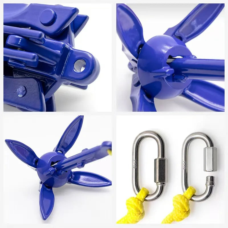 Kayak Anchor Kit Aluminum Folding Boat Anchor With 5M Rope And Buoy Folding Anchor Kit Folding Small Boat Anchor For Fast Boat