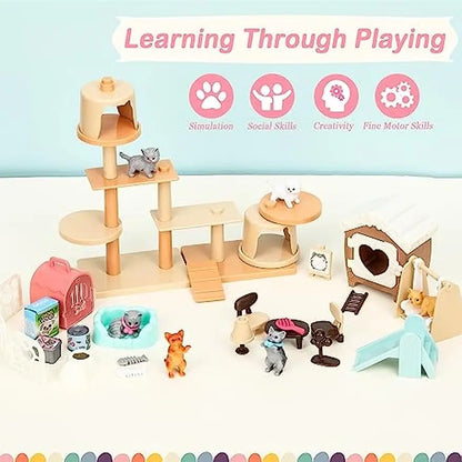 Children's Cat Toys Pretend Toys Cat Character Toy Set Children's Toys Interactive Cat Role Playing Realistic Cat Care Center