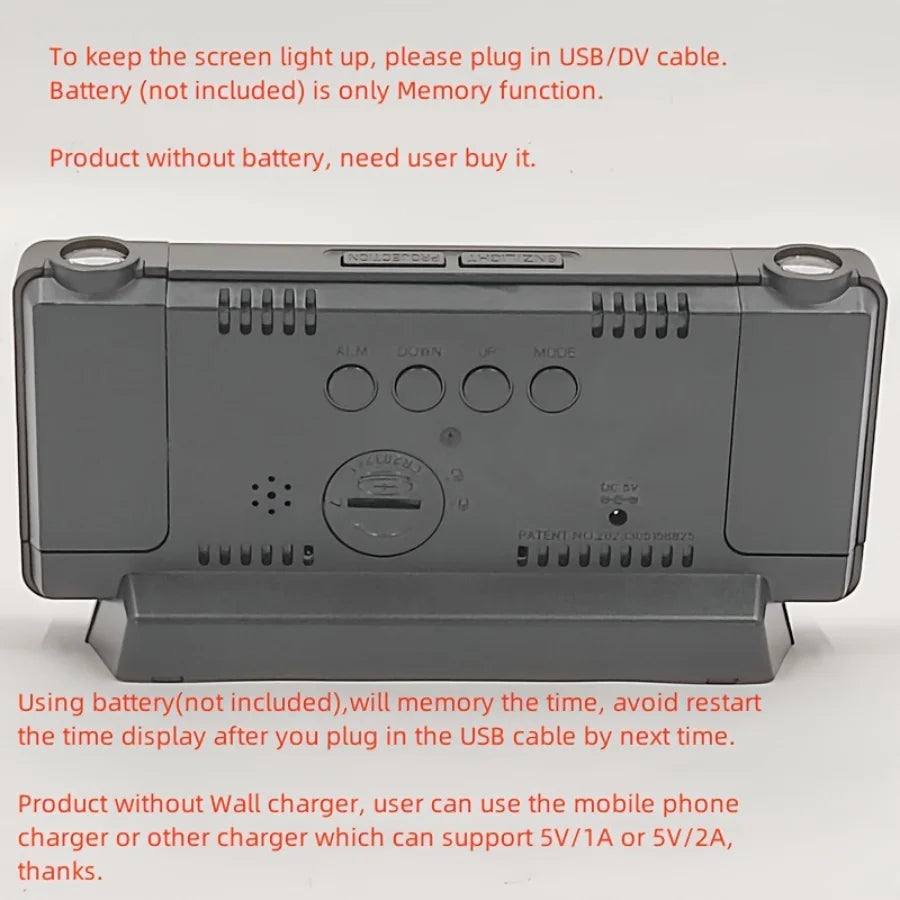 double projection clock LED clock Alarm Clock Digital clock 12/24H student Clock Advanced Projection Alarm Clock USB powered