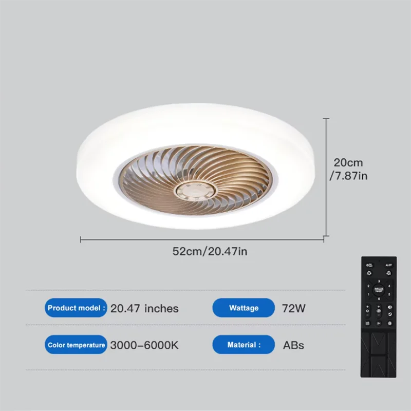 Smart Ceiling Fan Fans With Lights Remote Control Bedroom Decor Lamp 52cm Air Invisible Silent Electric fan for room AC220V