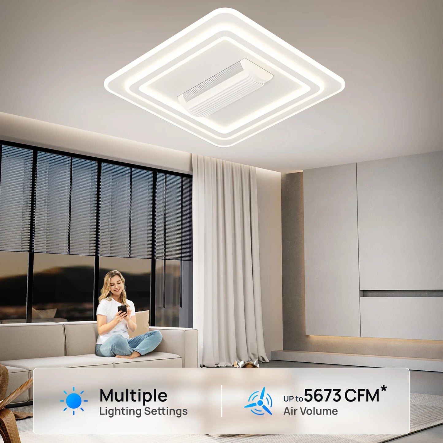 Smart LED Ceiling Fans With Light For Living Room Dining Room Invisible Bladeless Ceiling Fans Low Floor sealing fan lighting