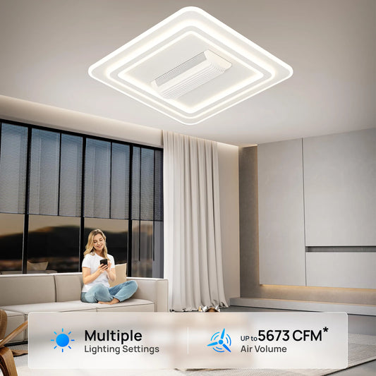Smart LED Ceiling Fans With Light For Living Room Dining Room Invisible Bladeless Ceiling Fans Low Floor sealing fan lighting