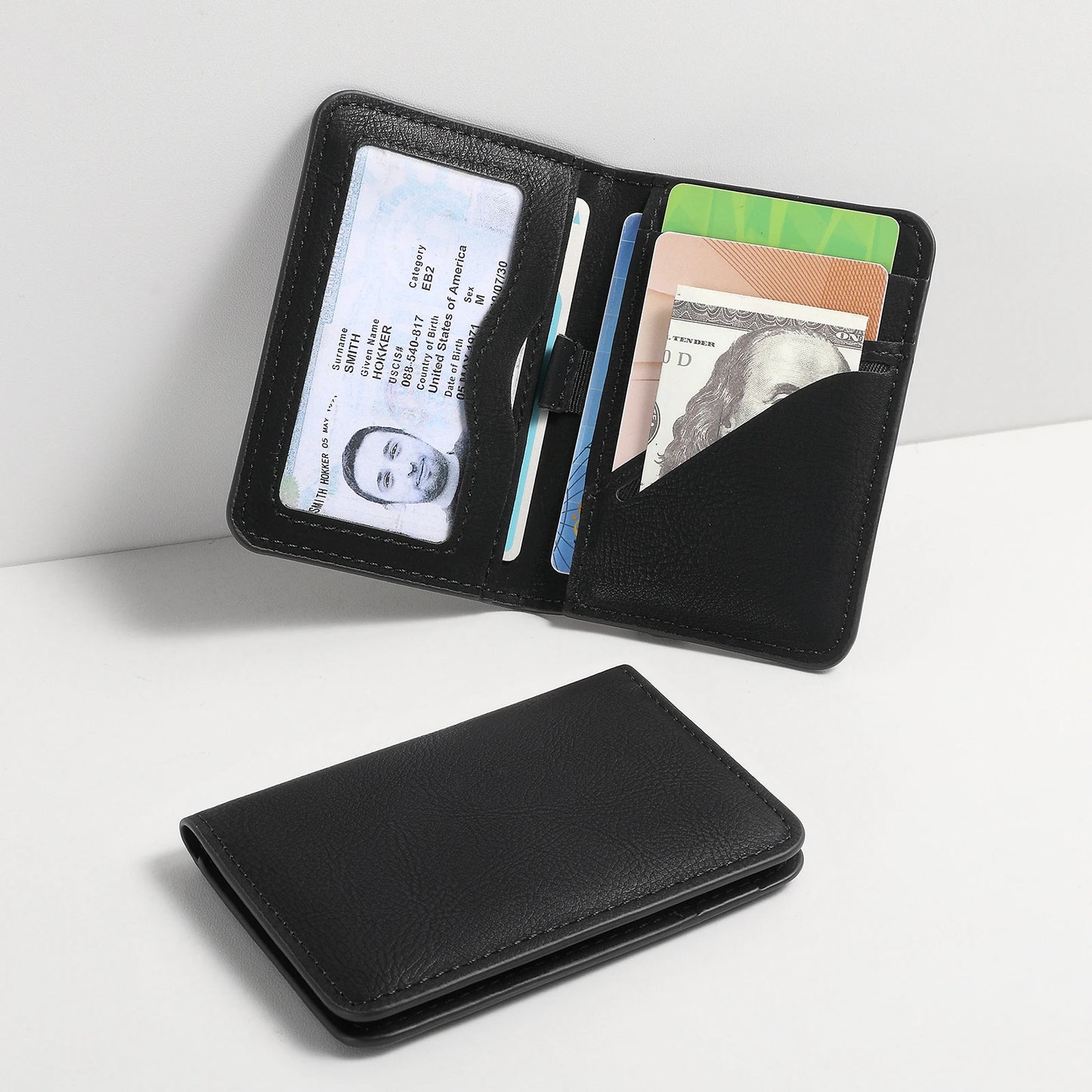Rfid Blocking Leather Front Pocket Wallet For Men Slim Minimalist Men's Credit Card Holder Ultra Thin Wallet Male With ID Window