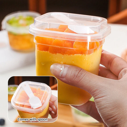 20PCS Plastic 220/280ml Dessert Cups With Lids Spoons Pudding Cup Dessert Cake Cup Appetizer Jelly Yogurt Dessert Baking Cup