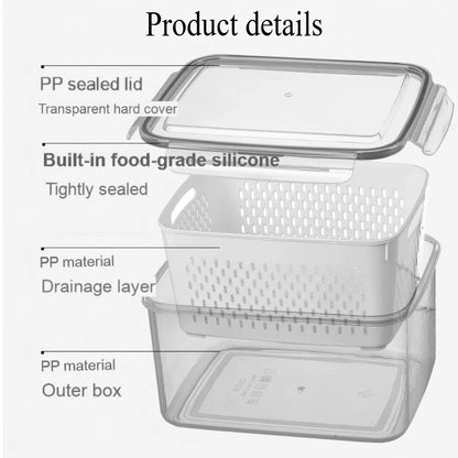 1- 3Pcs Refrigerator Organizer Boxes Fresh Fruit & Vegetable Keep - Fresh Containers with Draining Baskets Kitchen Storage Box