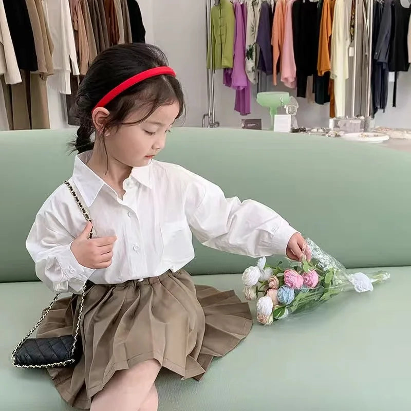 Baby Girl Boy Shirt Cotton Infant Toddler Child Loose Long Sleeve Blouses Solid Color Spring Autumn Summer Baby Clothes 1-10Y