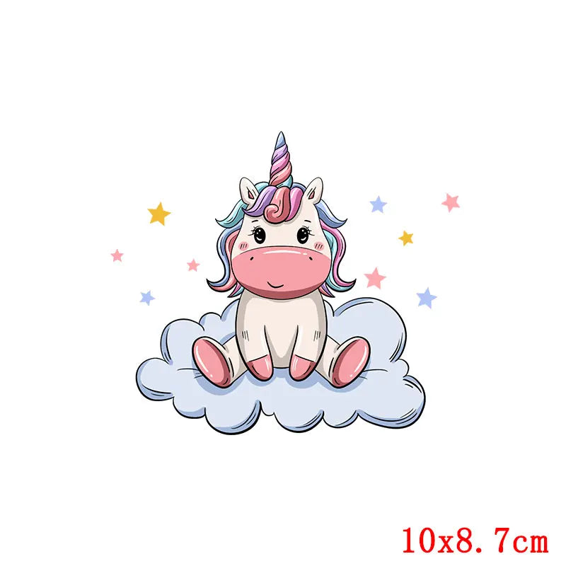 Rainbown Unicorn Heat Thermal Transfer For Clothes Cute Cartoon Iron-On Transfers Sticker On Babys Clothes DIY Aniaml Applique