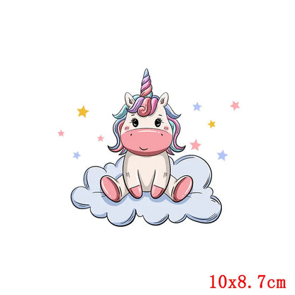 Rainbown Unicorn Heat Thermal Transfer For Clothes Cute Cartoon Iron-On Transfers Sticker On Babys Clothes DIY Aniaml Applique