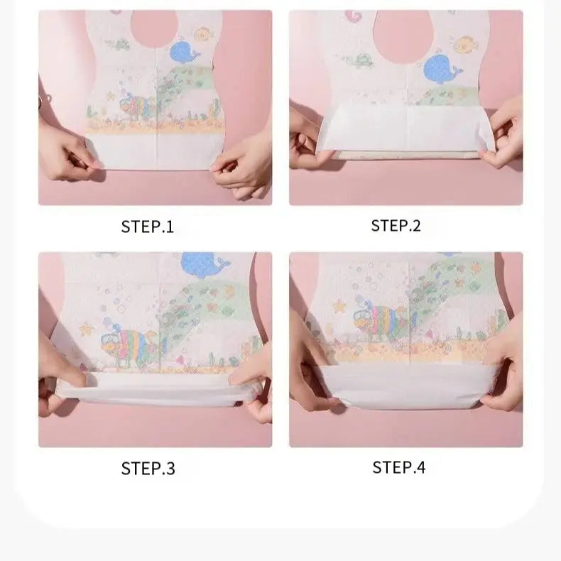 50-Pack Disposable Bibs for Babies Aged 6 Months to 2 Years Cartoon Bear Feeding Bib for Boy Girl Non-woven Drool Towel