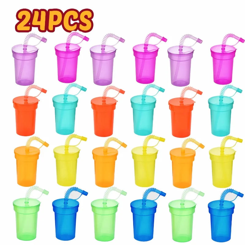 8/16/24pcs Neon Sipper Cups, Spill-Proof Cups with Lids and Straws - Ideal for School Events, Themed Parties, and Birthday Party