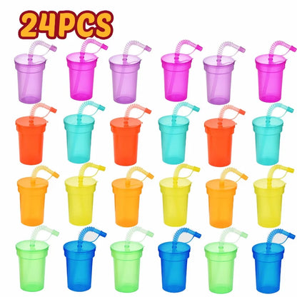 8/16/24pcs Neon Sipper Cups, Spill-Proof Cups with Lids and Straws - Ideal for School Events, Themed Parties, and Birthday Party