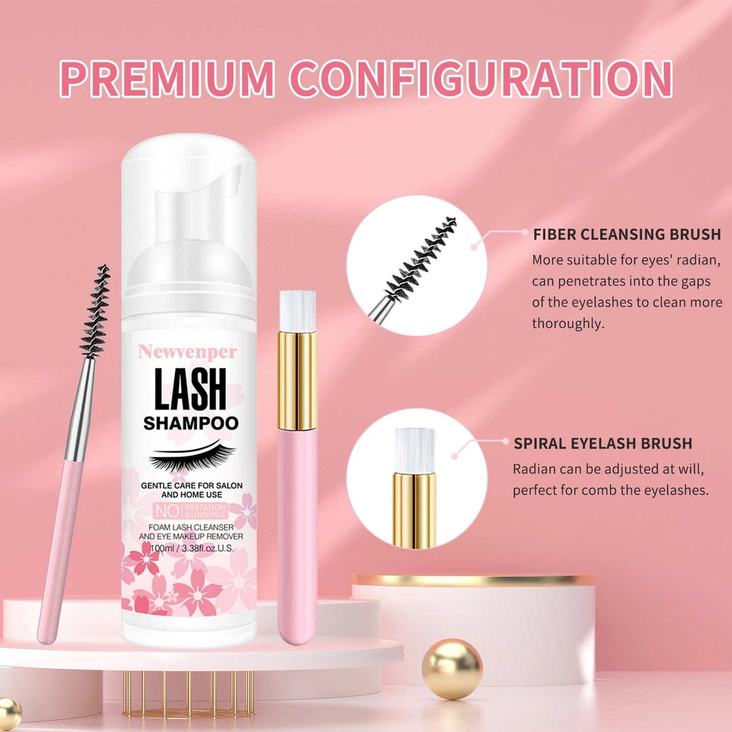 Lash Shampoo for Eyelash 100ML + Brush & Mascara Wand Eyelid Foaming Cleansing, Extension Cleanser Remover,Makeup Remover
