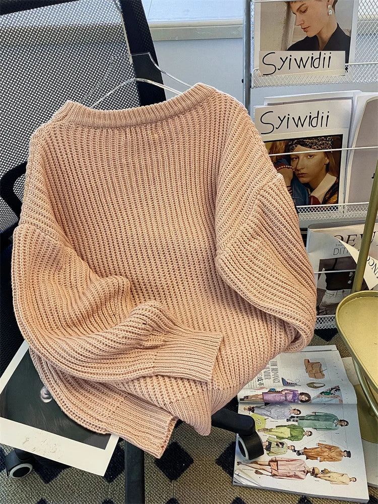 Syiwidii Oversized Sweaters for Women Knit Pullover Spring Autumn Winter Long Sleeve Causal Fashion Elegant Ladies Loose Jumpers