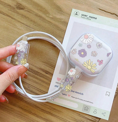 3-piece set Pink Bow Set Cable Protector for iPhone 20W UK HK Plug Charger Case Phone Wire Cord Organizers