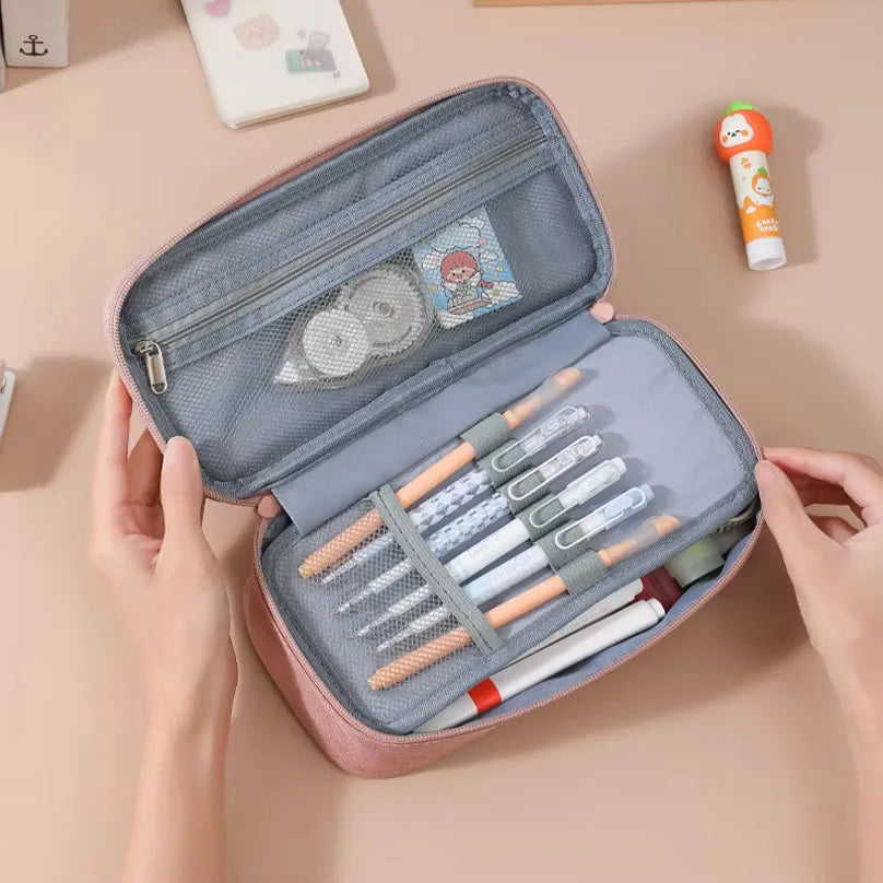 Pencil Case Black School Supplies Pencil Case Girls Estuche Escolar Solid Color Large Capacity Cute Stationery Pencil Pouch