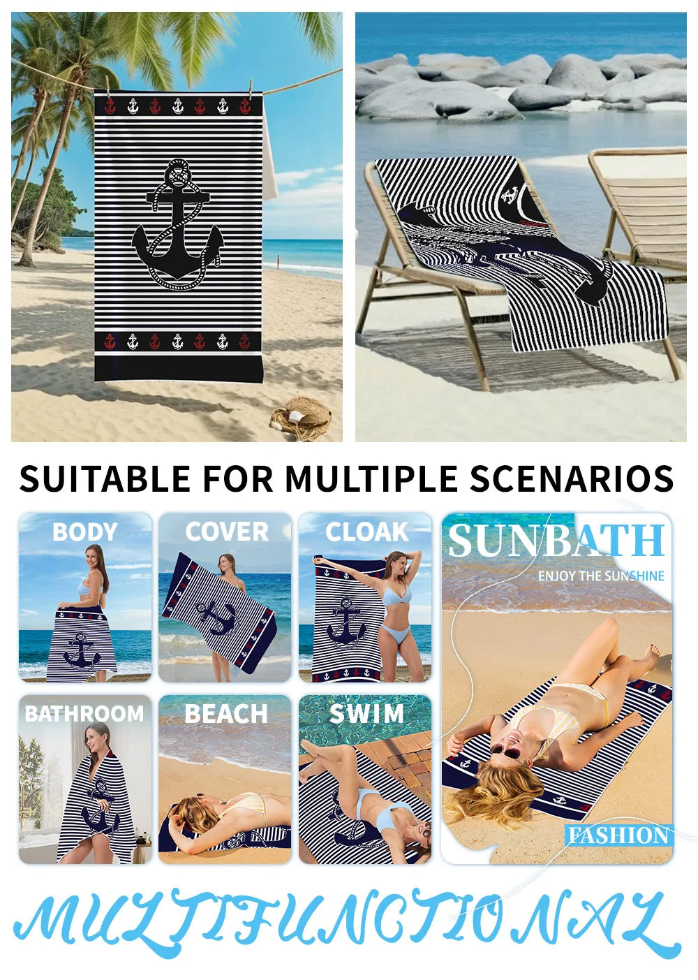 Beach Towels Large Sand Free for Adults Quick Drying Towel Swimming Super Absorbent Microfiber Bath Print Sports Surf Sea Travel