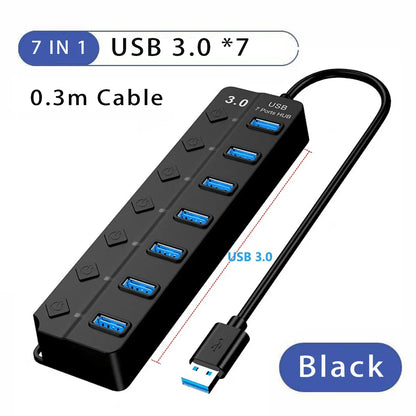 USB 3.0 Power Adapter 4/7 Port Multi USB Splitter Hub 3.0 USB Hub Multiple Expander Switch 30CM Cable Hub Docking Stations
