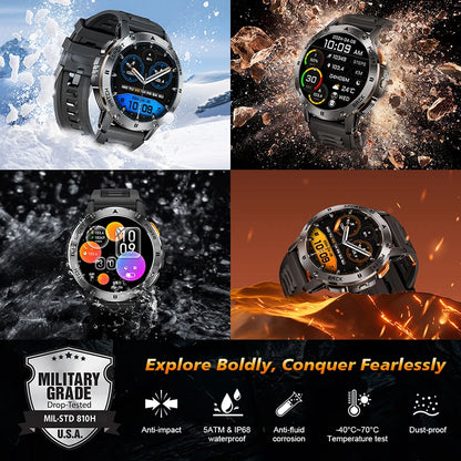 New Military Sports GPS Smart watch AMOLED HD IP68 outdoor NFC Sport Watch Fitness tracker Health monitor BT call LED flashlight