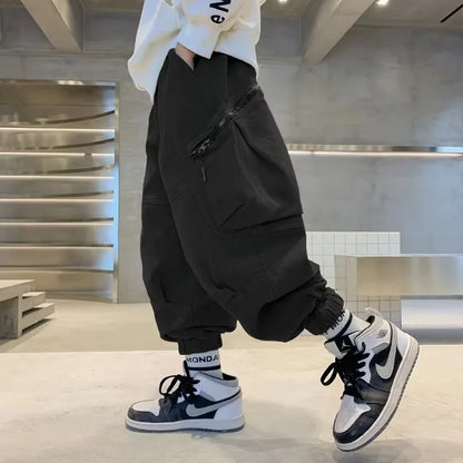 Boys Spring Autumn Children's Clothing Cargo Pants Children's Casual Large Size Sweatpants Boys Fashion Fake Zippers Cargo Pants