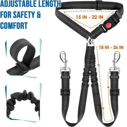 Double-headed Dog Safety Harness Pet Car Headrest Restraint Device Adjustable Tension Split Connection Safety Harness for Travel
