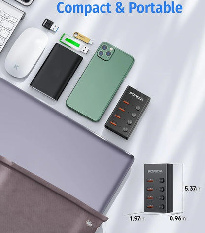 FORIDA USB C Hub 3.2 10Gbps 4/7 Port Aluminium Alloy Docking Stations Splitter LED Switches Adapter for MacBook Laptop Phone