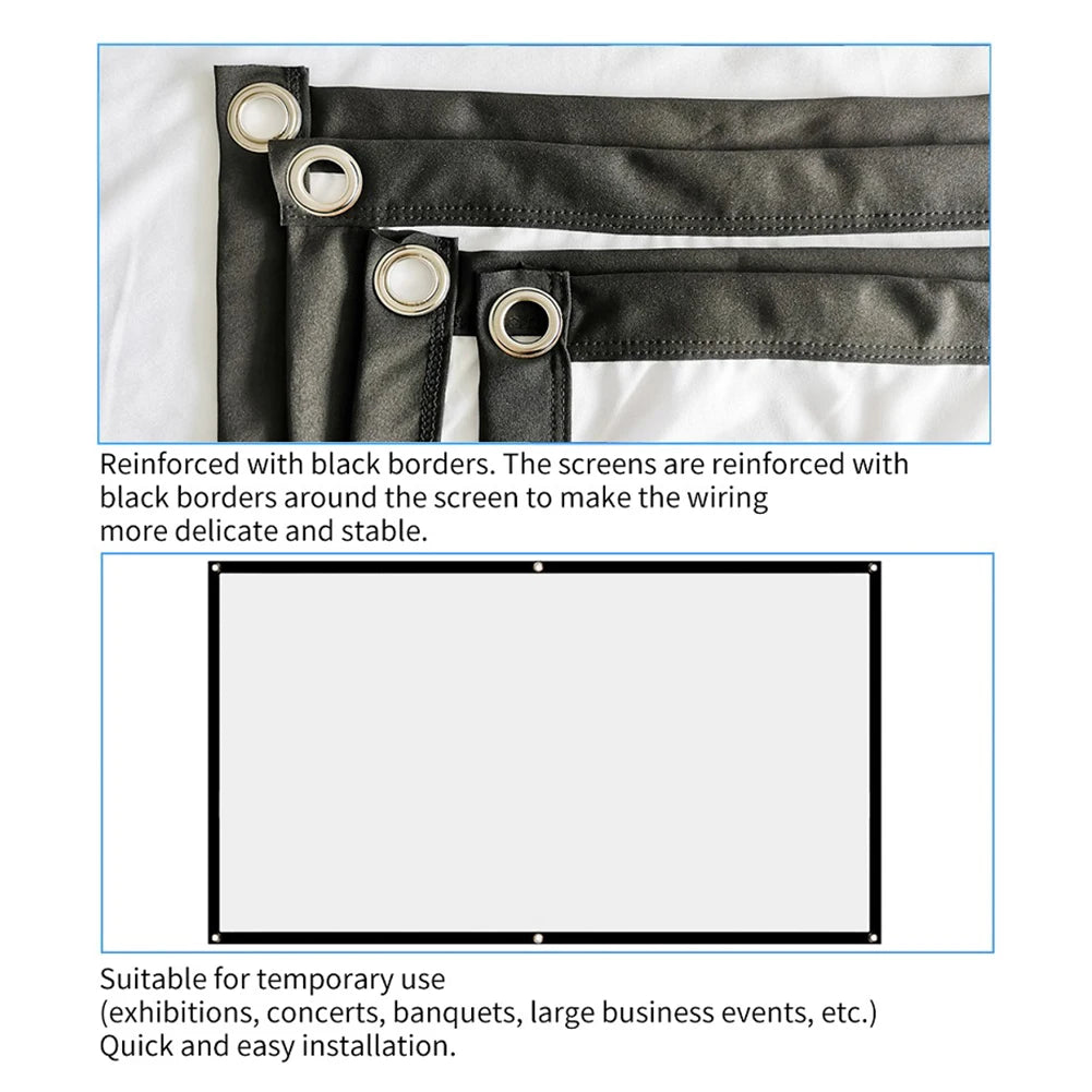 16:9 Simple Projector Curtain 60/72/84/100/120/150 inch Portable HD Display Screen Home Cinema Theater Movie Home Outdoor Office