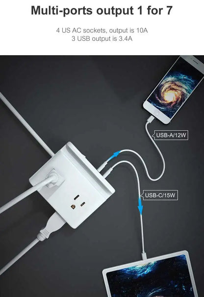 Smart power strip  us smart outlet wall plug adapt surge protector  110v 5V 2.4A usb c hub electrical socket with usb charger